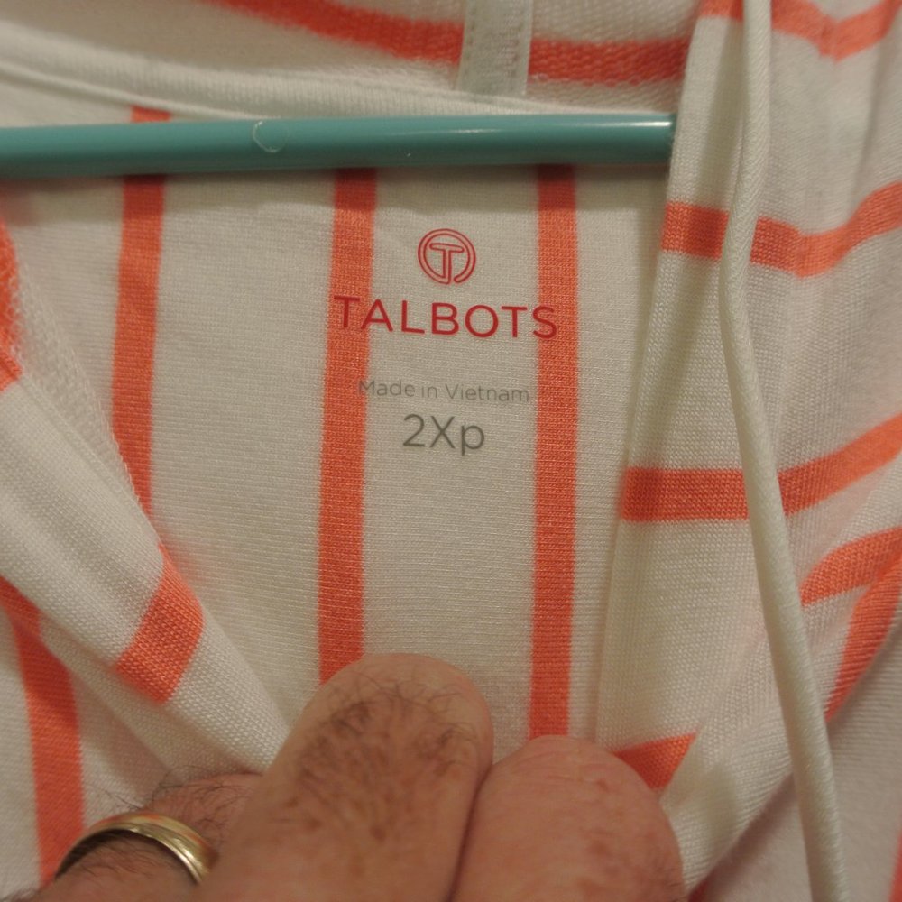 TALBOTS Women's Size 2XP Pink Striped No Sleeve Pullover Top Hood Med Weight - Picture 6 of 9